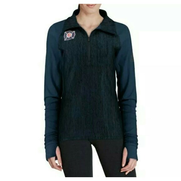 Adidas Climalite Chicago Fire MLS Womens Medium Blue Pullover 1/4 Zip Jacket - Picture 6 of 14